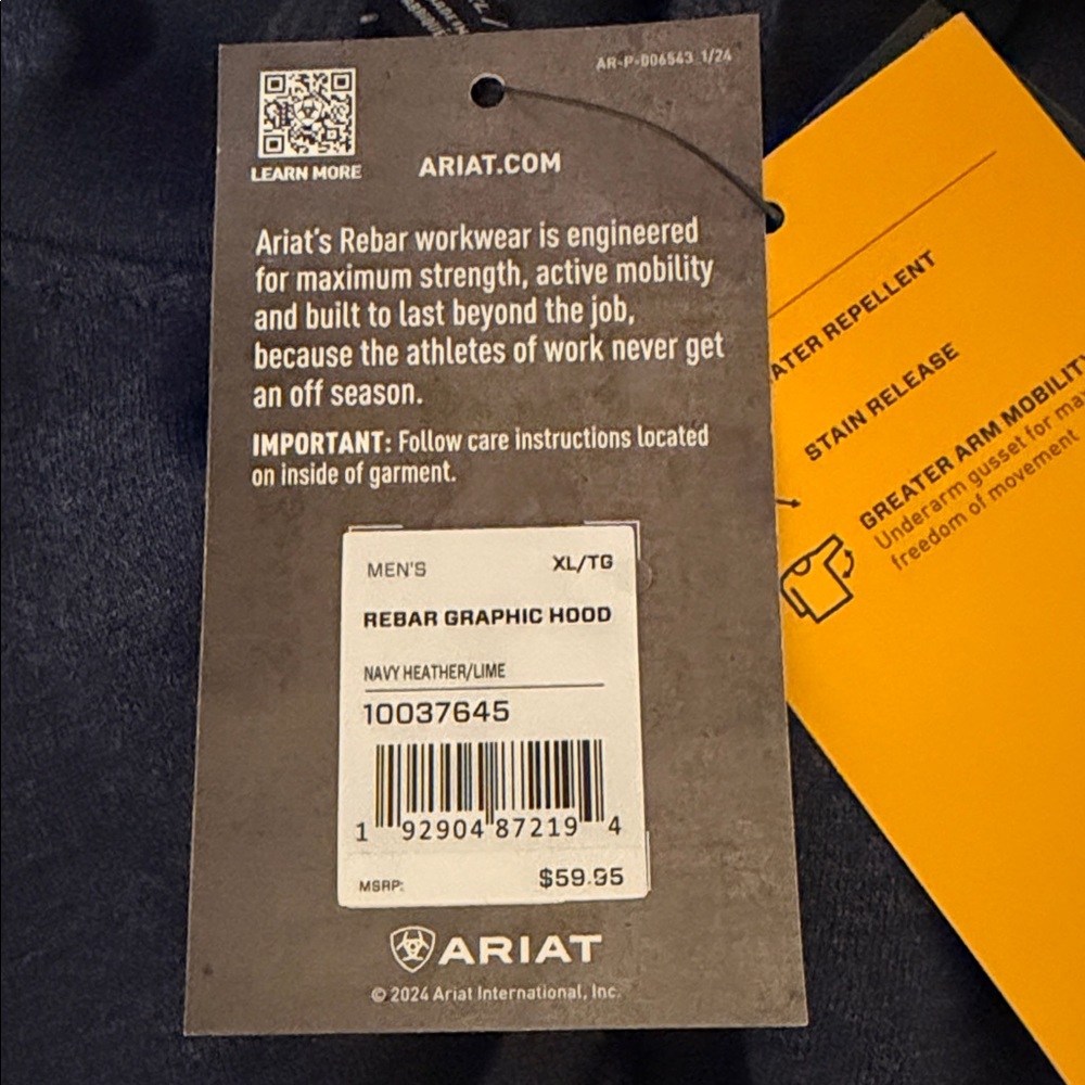 Ariat Men's Dark Blue Hoodie with Neon Accents - Picture 4 of 4
